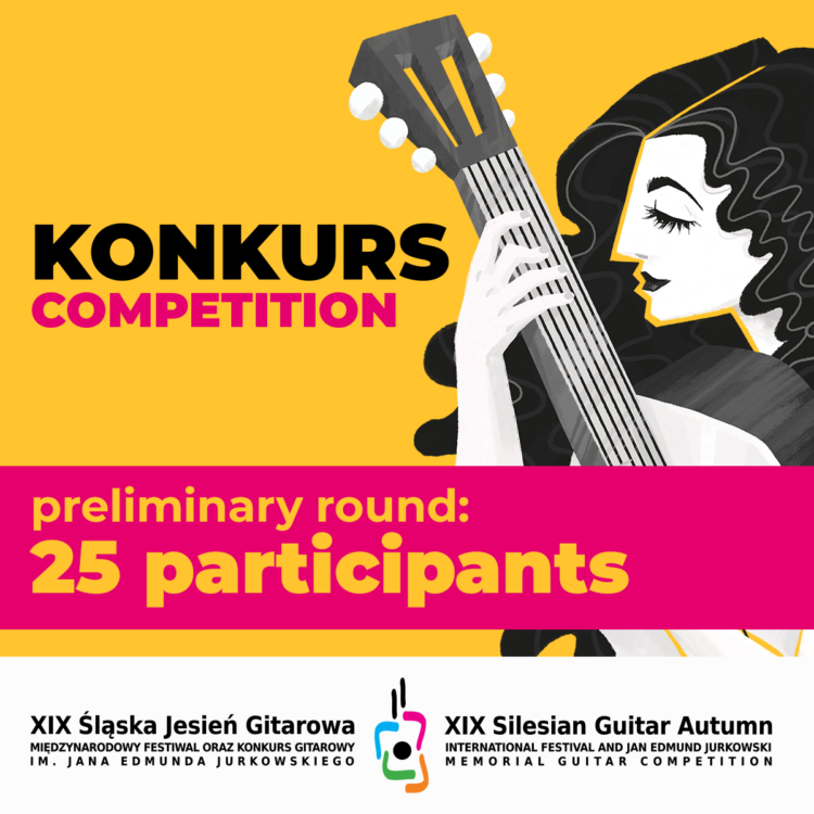 Grafika przedstawiająca gitarzystkę, z napisem konkurs: 25 uczestników